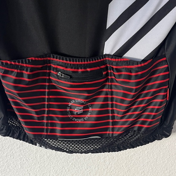 Mens Siroko Cycling Black White Stripe Short Sleeve Shirt w Back Pockets Size XL - Picture 5 of 6